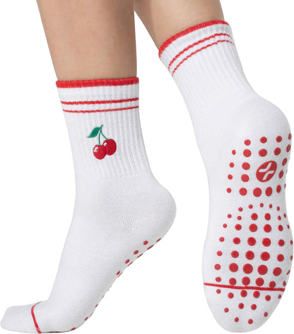 COOLMATE Pilates Socks with Grips for Women, Yoga Socks, Crew Non Slip Women for Barre, Pilates Gifts for Women - Colors B