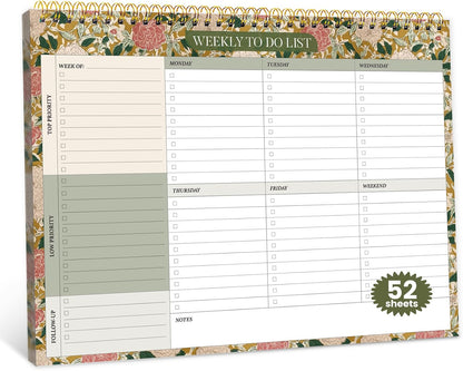 Weekly To Do List Notepad with 52 Undated Sheets（8.5"×11"）- Undated Weekly Planner Notepad for Office Desk Accessories and Supplies - Sunshine Petal