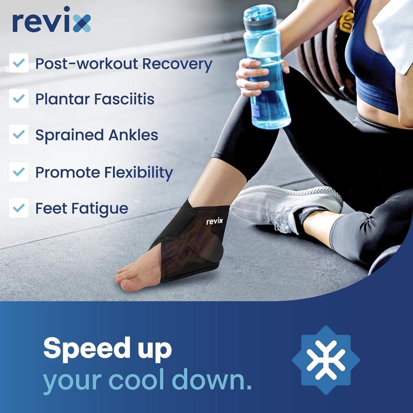 REVIX Ankle Ice Pack Wrap for Plantar Fasciitis & Foot Pain Relief, Reusable Gel Cold Compress Wrap for Feet Swelling, Achilles Tendonitis, and Sprained Ankles Recovery