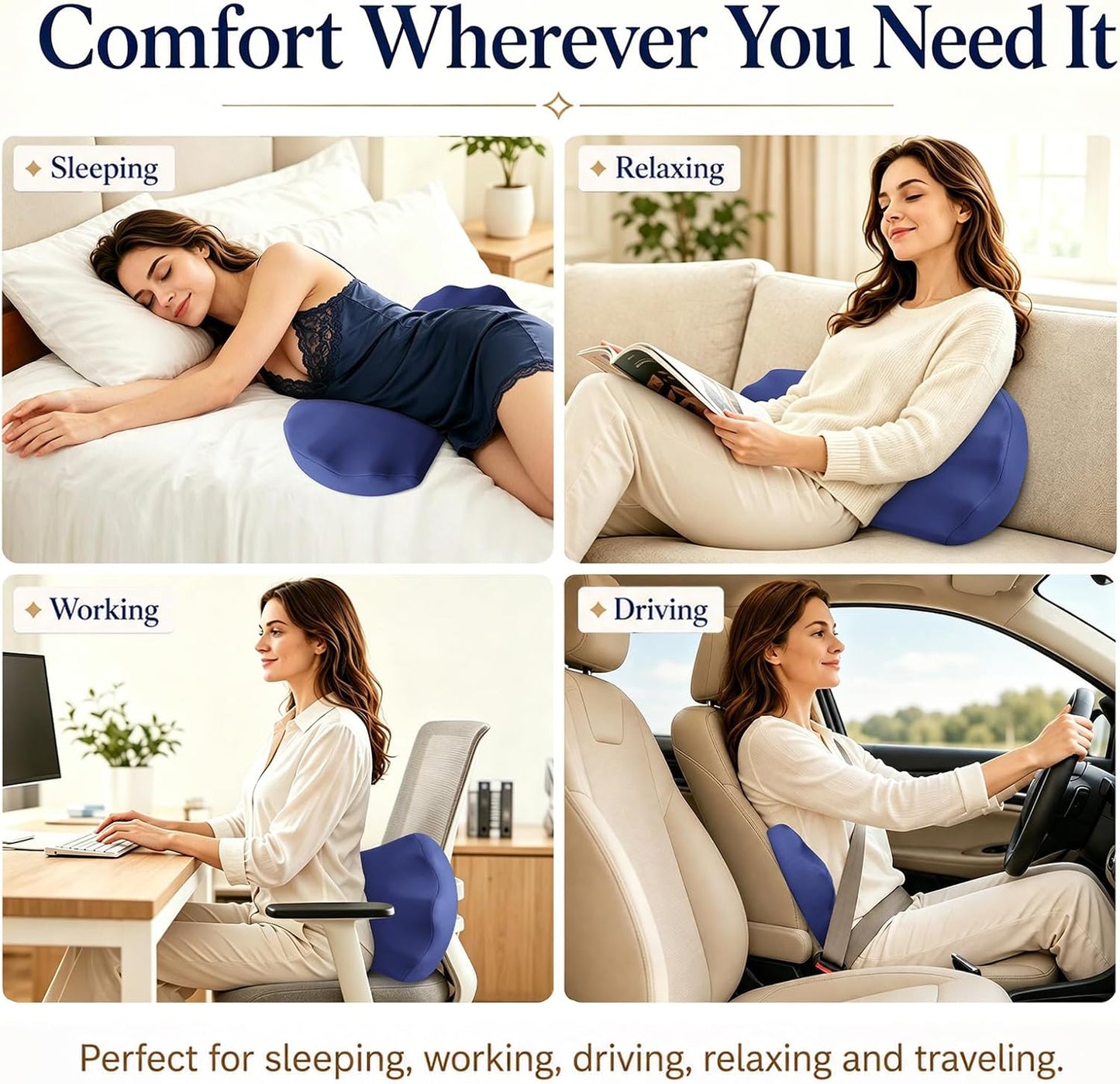 Fledano Lumbar Pillow for Sleeping, Lumbar Support Pillow for Bed for Back Pain Relief, Memory Foam Lower Back Pillow for Bed, Back Support Pillow for Side & Back Sleepers, Washable Cover