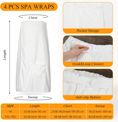 Tigeen 4 Pcs Spa Wraps for Women Waffle Spa Robe with Pocket Adjustable Closure Lightweight Towel Wraps for Bath Shower(Black)