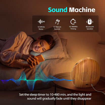 Geuuap Sunrise Alarm Clock White Noise Sound Machine for Bedroom | Natural Wake-Up Light with 30 Soothing Sleep Aids, Bluetooth Speaker, Dimmable Clock, Screen-Free Design for Baby Adults Kids-Khaki