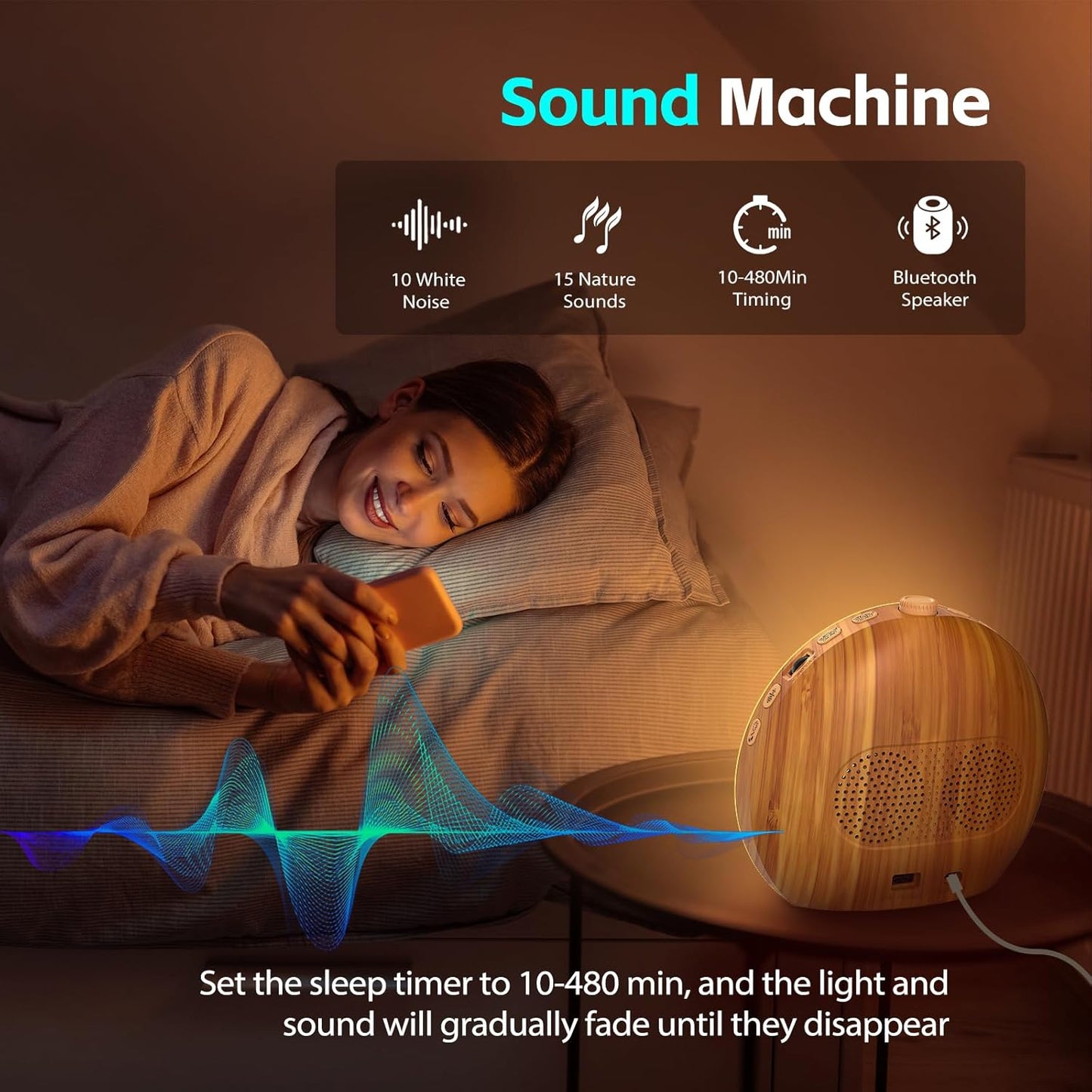 Geuuap Sunrise Alarm Clock White Noise Machine with Bluetooth Speaker,Khaki