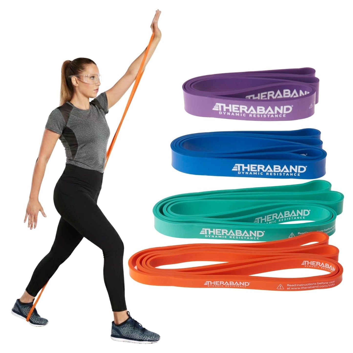 THERABAND High Resistance Band Set of 2, Light and Medium Elastic Super Bands for Full Body Workouts, Physical Therapy, Strength Training, Durable 41” Loop Exercise Bands, 15-25 lbs Resistance
