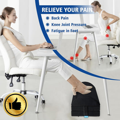 KAYFIA Foot Rest for Under Desk at Work XXL(20in) with 3 Adjustable Heights，Foot Stool with Supportive Gel Foam, Warmer Feet Pocket Footrest for Office Gaming Chair, for Leg Support -Black