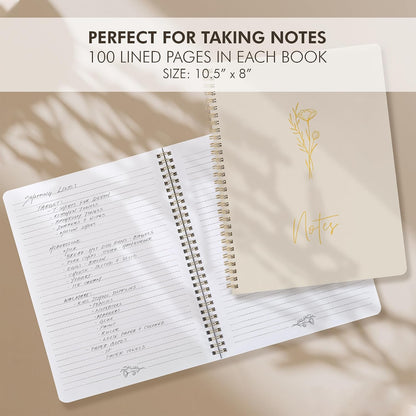 ZICOTO Aesthetic Spiral Notebook Set of 3 For Women - Cute College Ruled 8x6 Journal/Notebook with Large Pockets And Lined Pages - Perfect Supplies to Stay Organized at Work or School