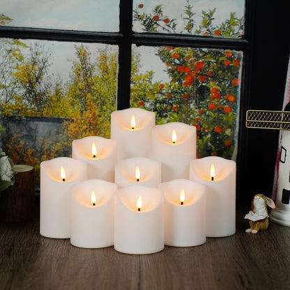 Nimiko Flameless Candles with Remote, Battery Operated Flickering Flameless Candles, LED Candles with Timer 2/4/6/8H, with Realistic LED Candles Set of 9 (D3 x H 3" 4" 5" 6" 7") (Ivory)