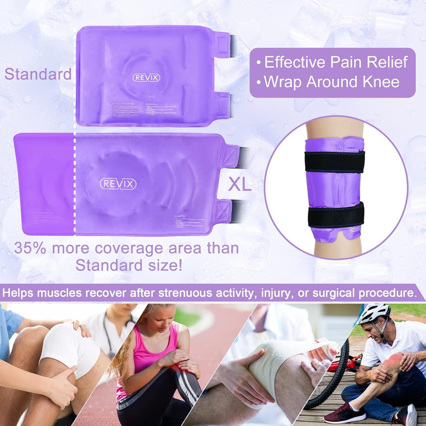 REVIX 19" Extra Large Knee Ice Pack Wrap Around Entire Knee, Reusable Gel Cold Pack for Discomfort and Post-Workout Fatigue, Cold Compress, Enhance Comfort and Recovery