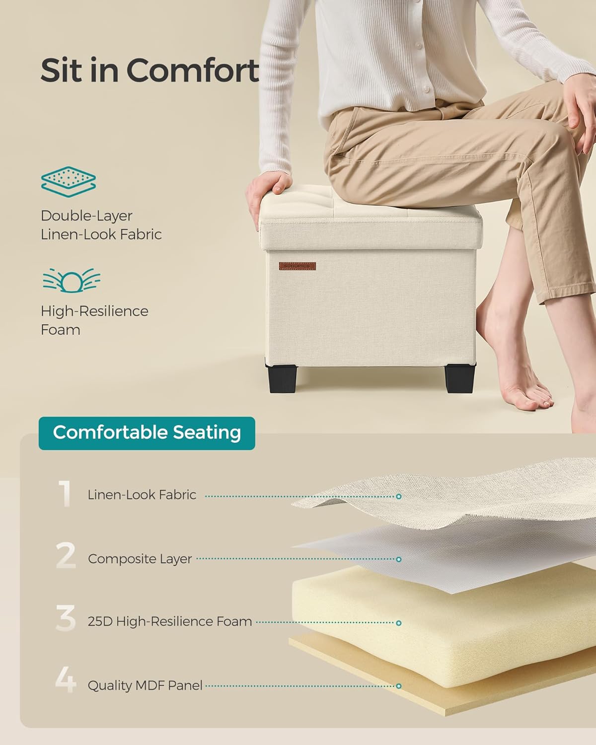 SONGMICS Storage Ottoman, Small Ottoman Foot Rest with Legs, 12.6 x 15.7 x 13.2 Inches Foot Stool, Load up to 660 lb, for Living Room, Bedroom, Dorm, Slate Gray ULSF012G01