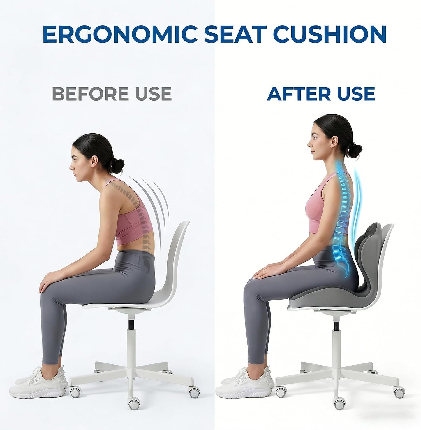 Ergonomic Seat Memory Foam Support Cushion for Back, Car Seat Back Support Cushion for Sciatica Tailbone Pain, Office Desk Chair Car Travel Seat Cushion (Pink)