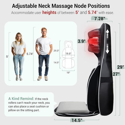 Mynt FSA Eligible HSA Approved Shiatsu Neck and Back Massager for Chair with 10 Deep Kneading Nodes, 2D & 3D Back Massage with Heat, Portable Spot Massage Chair Pad (Black)