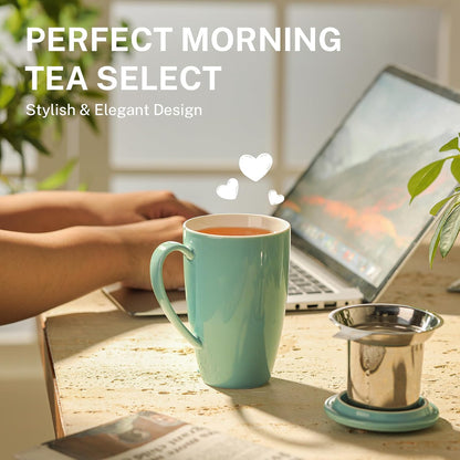 Sweese 15oz Porcelain Tea Mug with Infuser and Lid – Microwave Safe, Ergonomic Handle, Lead-Free Glaze, for Loose Leaf Tea