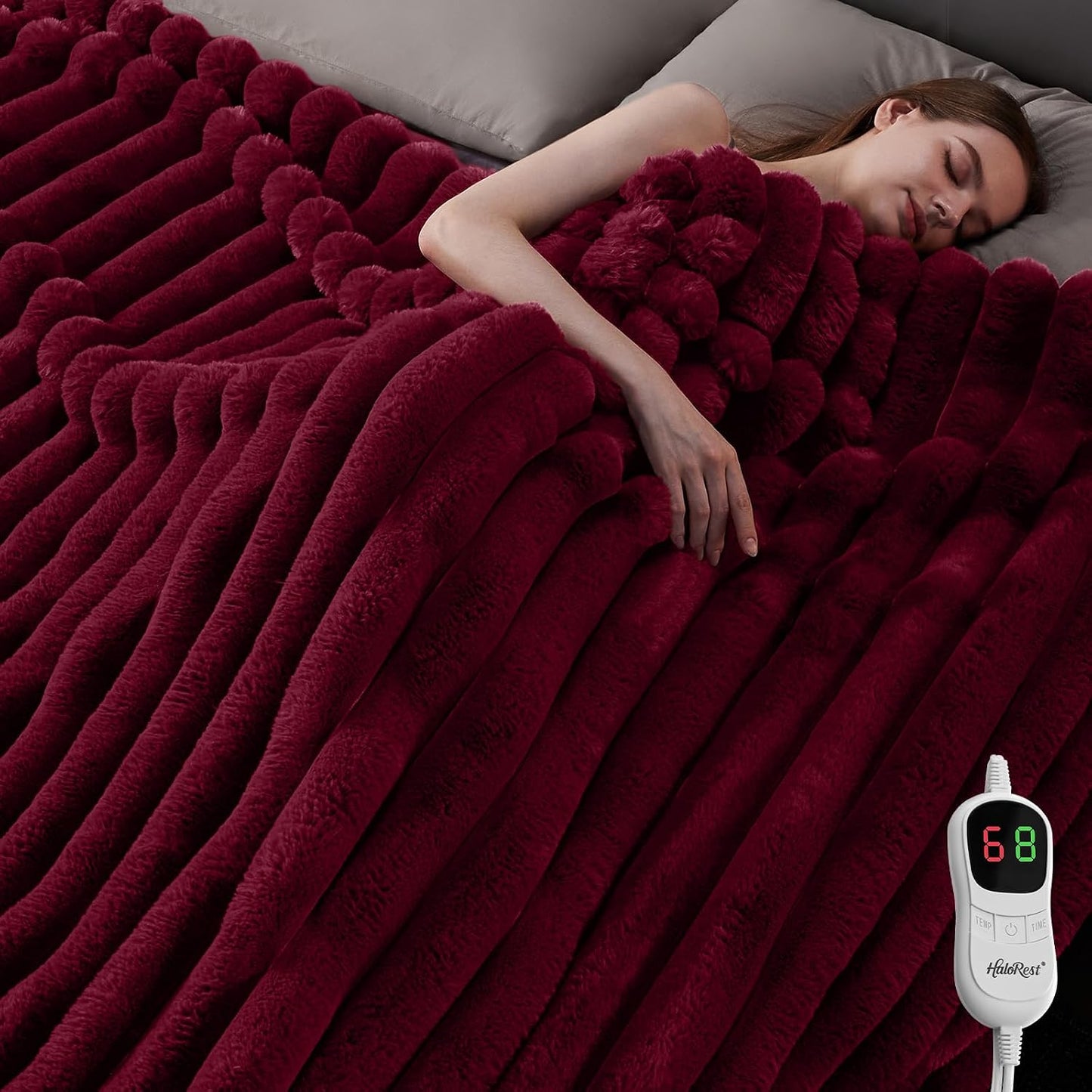 Heated Throw Blanket, Faux Fur Cozy Heating Blanket with Overheat Protection, 1/2/4/6/8 Hours Auto-Off 10 Heat Level, Machine Washable (50x60 Inches, Cream White)