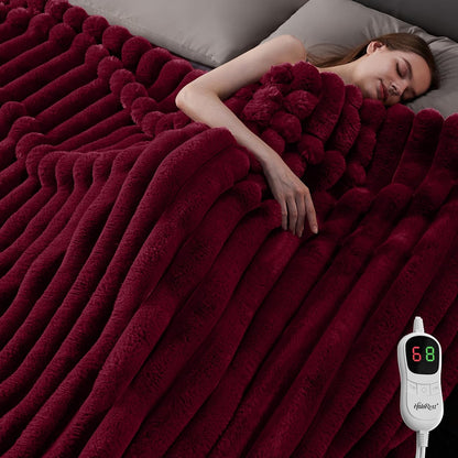 Heated Throw Blanket, Faux Fur Cozy Heating Blanket with Overheat Protection, 1/2/4/6/8 Hours Auto-Off 10 Heat Level, Machine Washable (50x60 Inches, Cream White)