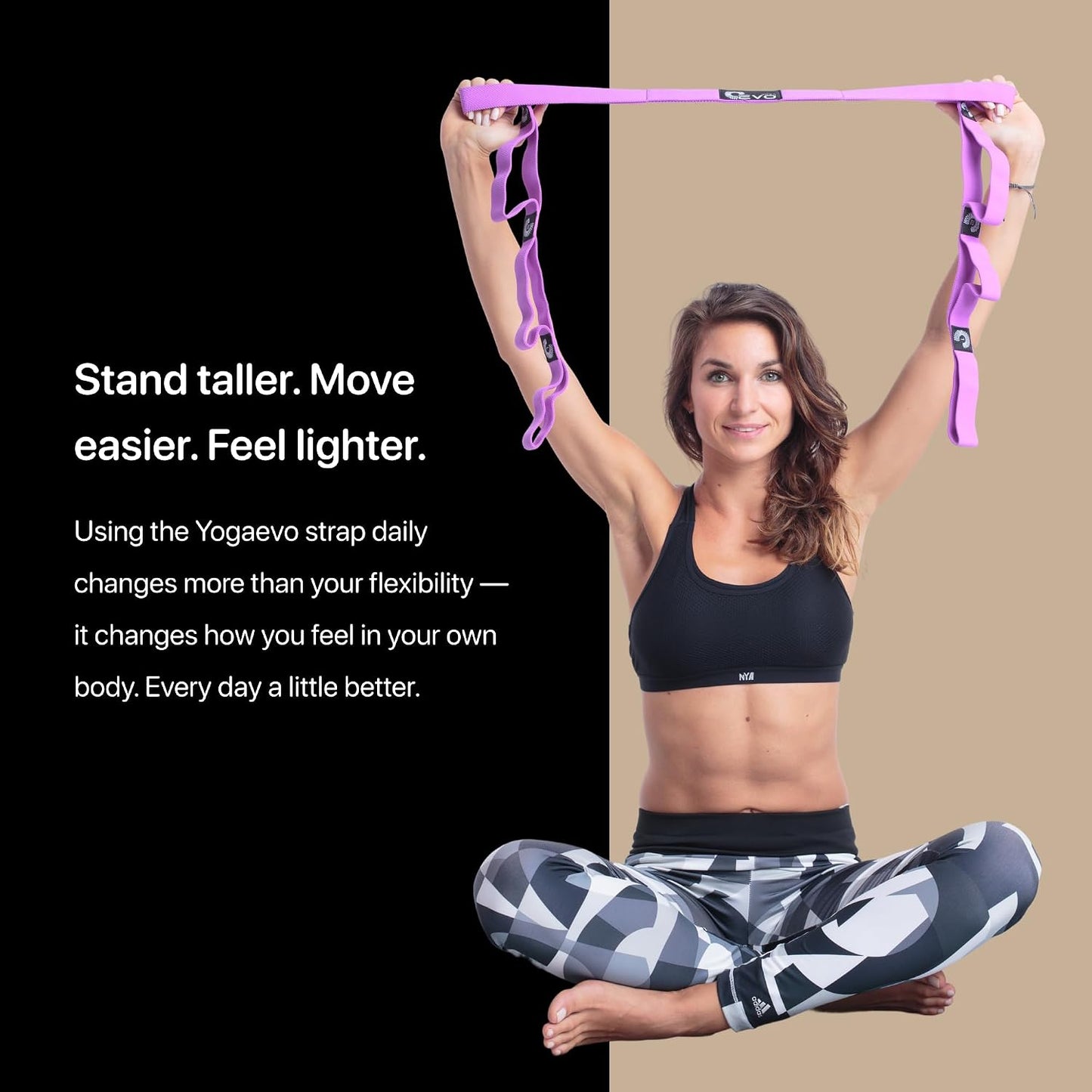 YogaEVO Stretching Strap with Loops for Physical Therapy — Yoga Strap & Resistance Band in One — Flexibility & Back Recovery — HD Video Routines Included