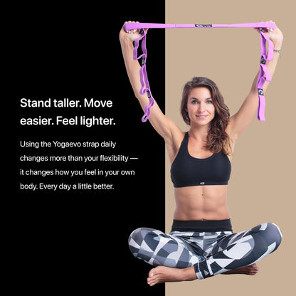YogaEVO Stretching Strap with Loops for Physical Therapy — Yoga Strap & Resistance Band in One — Flexibility & Back Recovery — HD Video Routines Included