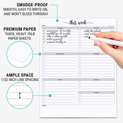 321Done Weekly Checklist Notepad, 5.5x8.5 Size Pad - 50 Tear-Off Sheets, Undated Monday-Sunday Schedule, Daily Task Planner for Home, Office & Student Use - Made in USA