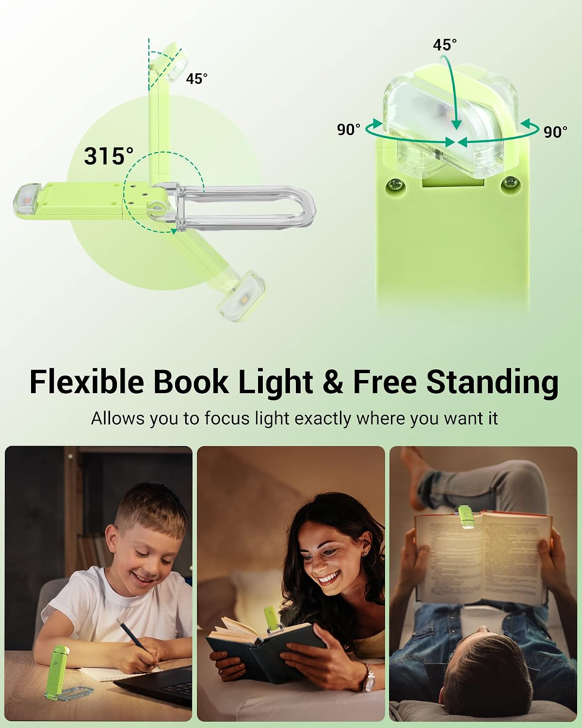 DEWENWILS USB Rechargeable Book Light for Reading in Bed, LED Book Reading Lights with Clip, Perfect for Bookworms, Kids, Warm White, Brightness Adjustable (Blue)