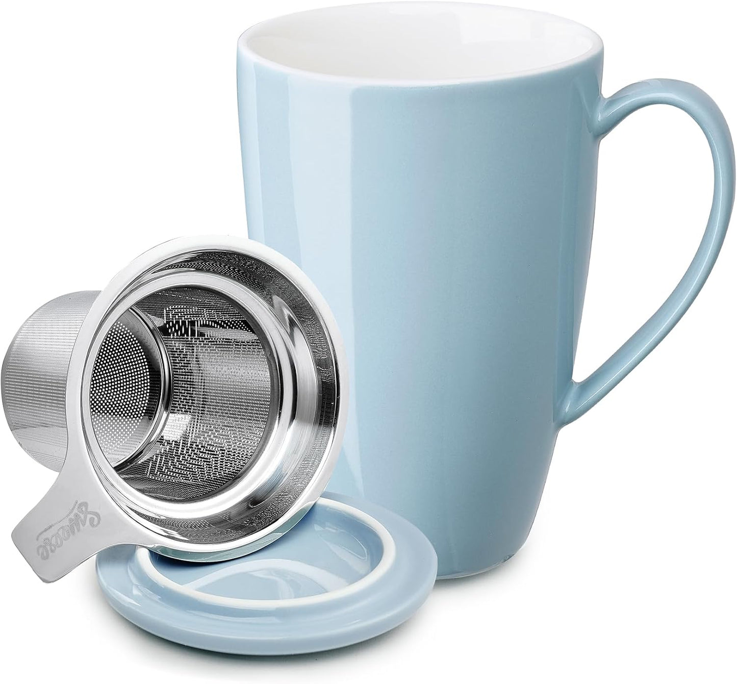 Sweese 15oz Porcelain Tea Mug with Infuser and Lid – Microwave Safe, Ergonomic Handle, Lead-Free Glaze, for Loose Leaf Tea