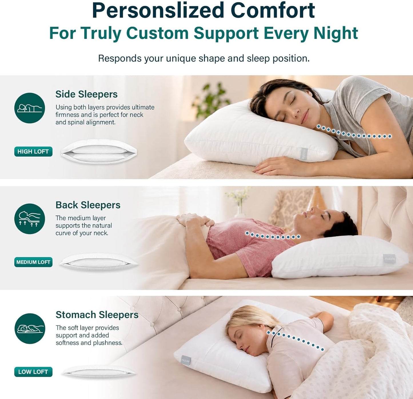 Nuzzle Cooling Adjustable Pillow for Side Sleepers,Queen Size Bed Pillow 4 Pack – Hotel Luxury Neck Support, Height Adjust Soft Sleeping Pillow for Back, Stomach or Side Sleepers-Home Gift