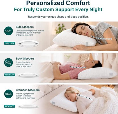 Nuzzle Cooling Adjustable Pillow for Side Sleepers,Queen Size Bed Pillow 4 Pack – Hotel Luxury Neck Support, Height Adjust Soft Sleeping Pillow for Back, Stomach or Side Sleepers-Home Gift
