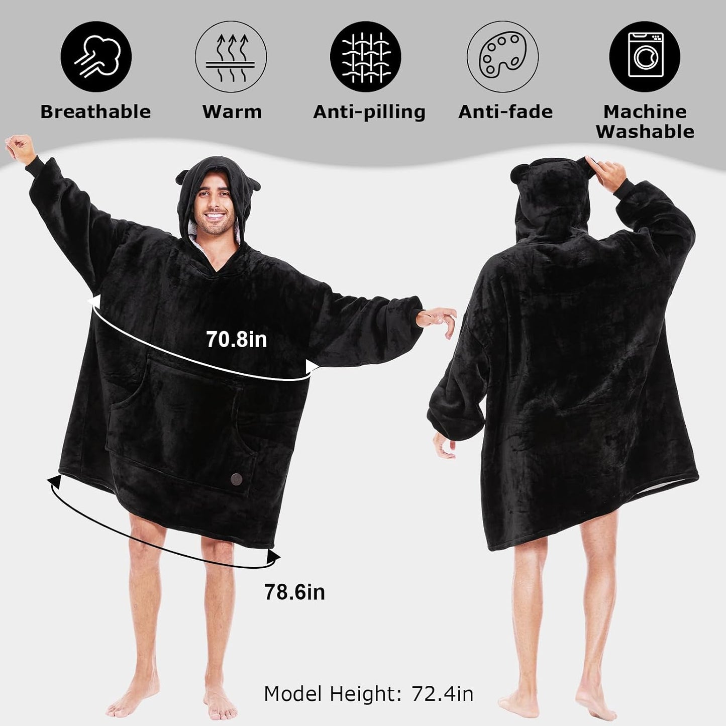 THREE POODLE Wearable Blanket Hoodie for Women, Oversized Sherpa Sweatshirt Blanket for Adults Men, Cozy Hooded Blankets, Gifts for Teen Girls Women Mom Sister