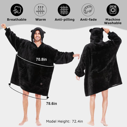 THREE POODLE Wearable Blanket Hoodie for Women, Oversized Sherpa Sweatshirt Blanket for Adults Men, Cozy Hooded Blankets, Gifts for Teen Girls Women Mom Sister