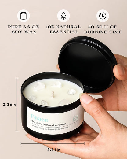 AOOVOO Crystal Energy Candles Set for Women - 4 Pack 26 oz Soy Wax Candles for Home Scented, 200 Hour Long Lasting Candle, Laughter Red Crystal/Love Rose Quartz/Joy Citrine/Passion Red Quartz
