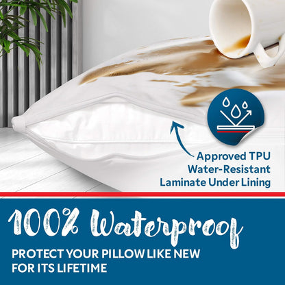 Guardmax Jersey Knitted Pillow Protector with Zipper Standard Size - 4 Pack -100% Waterproof, Bed Bug Proof, Dust Mite Proof, & Hypoallergenic Pillow Covers - Premium Zippered Pillow Cases. (20 X 26)