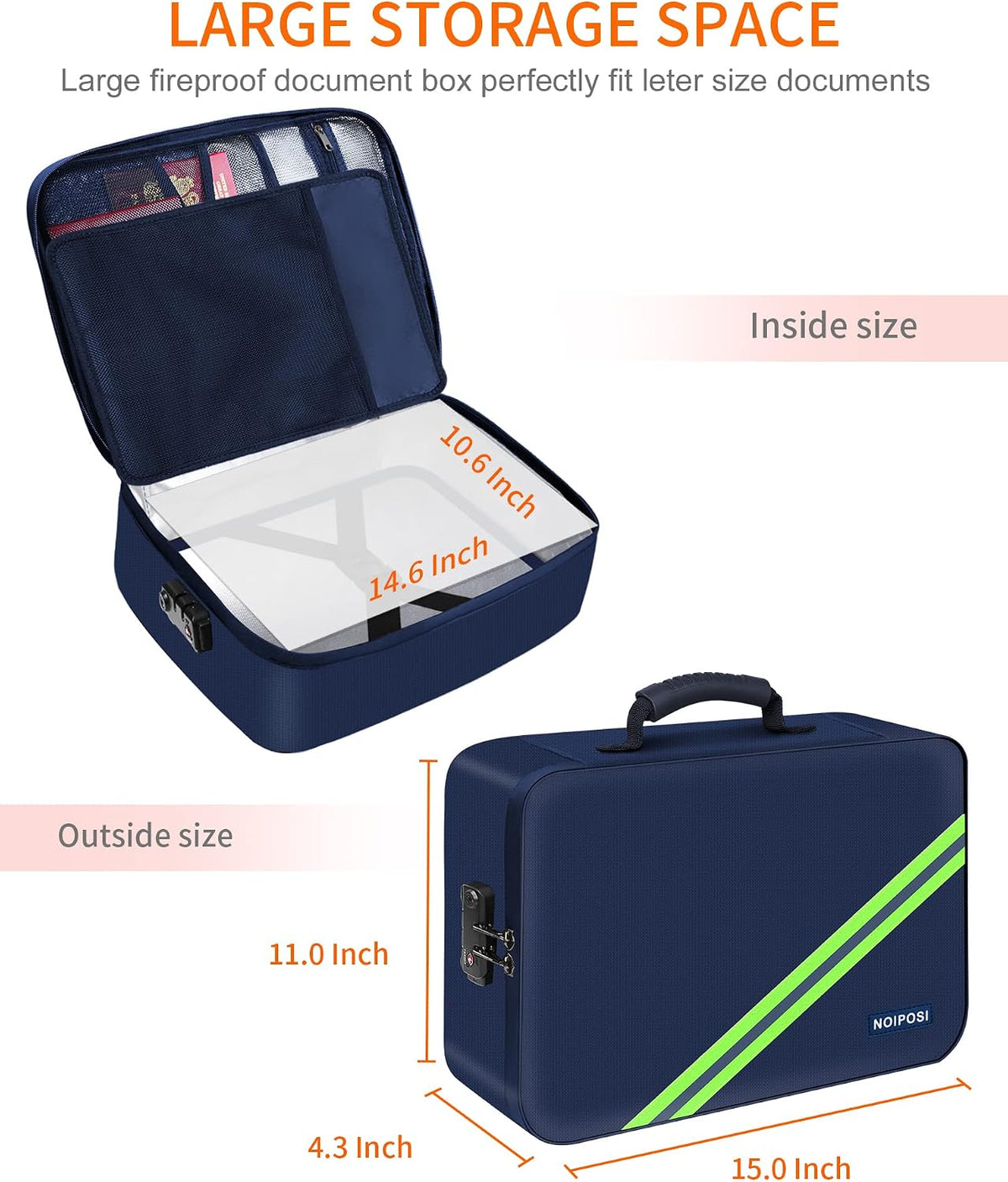 Noiposi Fireproof Document Box with Lock 5200℉-8 Layer