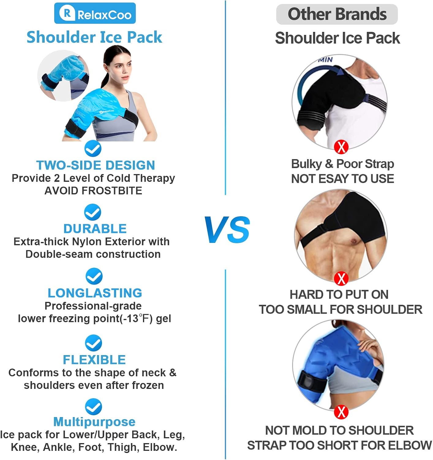 RelaxCoo Ice Pack for Knee Pain Relief, Reusable Gel Ice Wrap for Leg Injuries, Swelling, Knee Replacement Surgery, Cold Compress Therapy for Arthritis, Meniscus Tear and ACL Blue