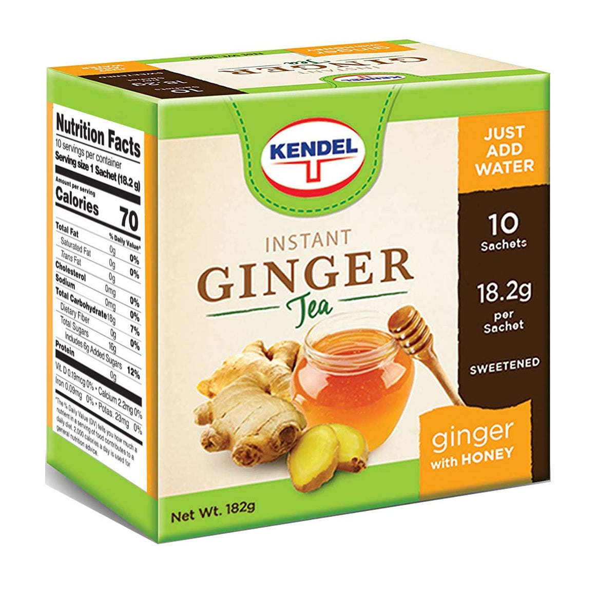 Kendel Instant Ginger Honey Tea - 10 Sachets, Caffeine Free