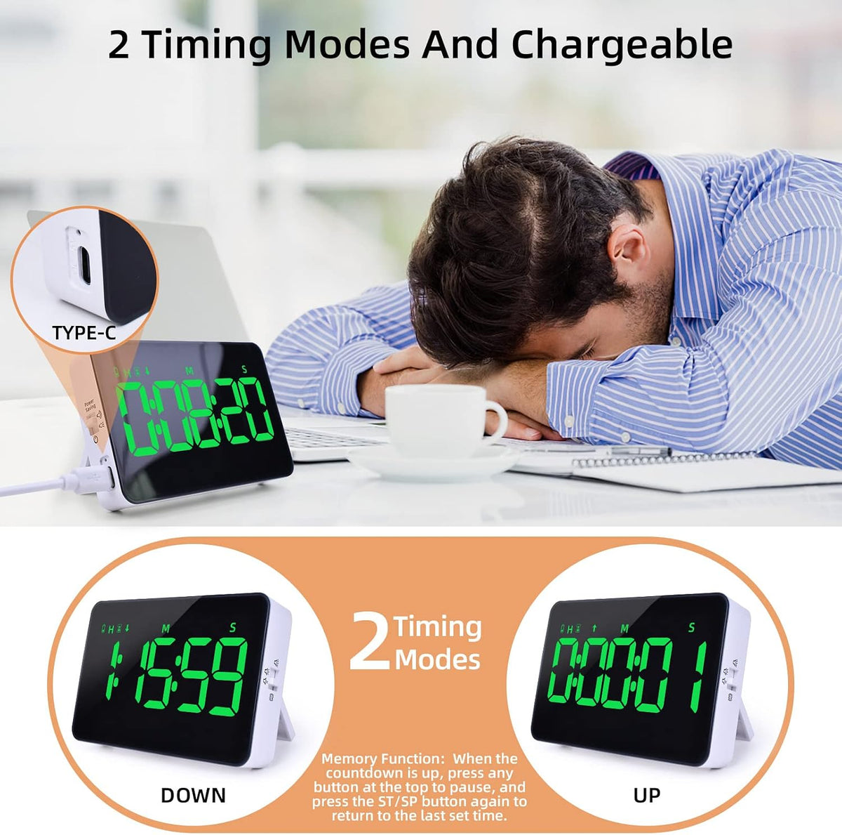 Samshow Rechargeable Digital Kitchen Timer, Ice Blue, 5 Inch
