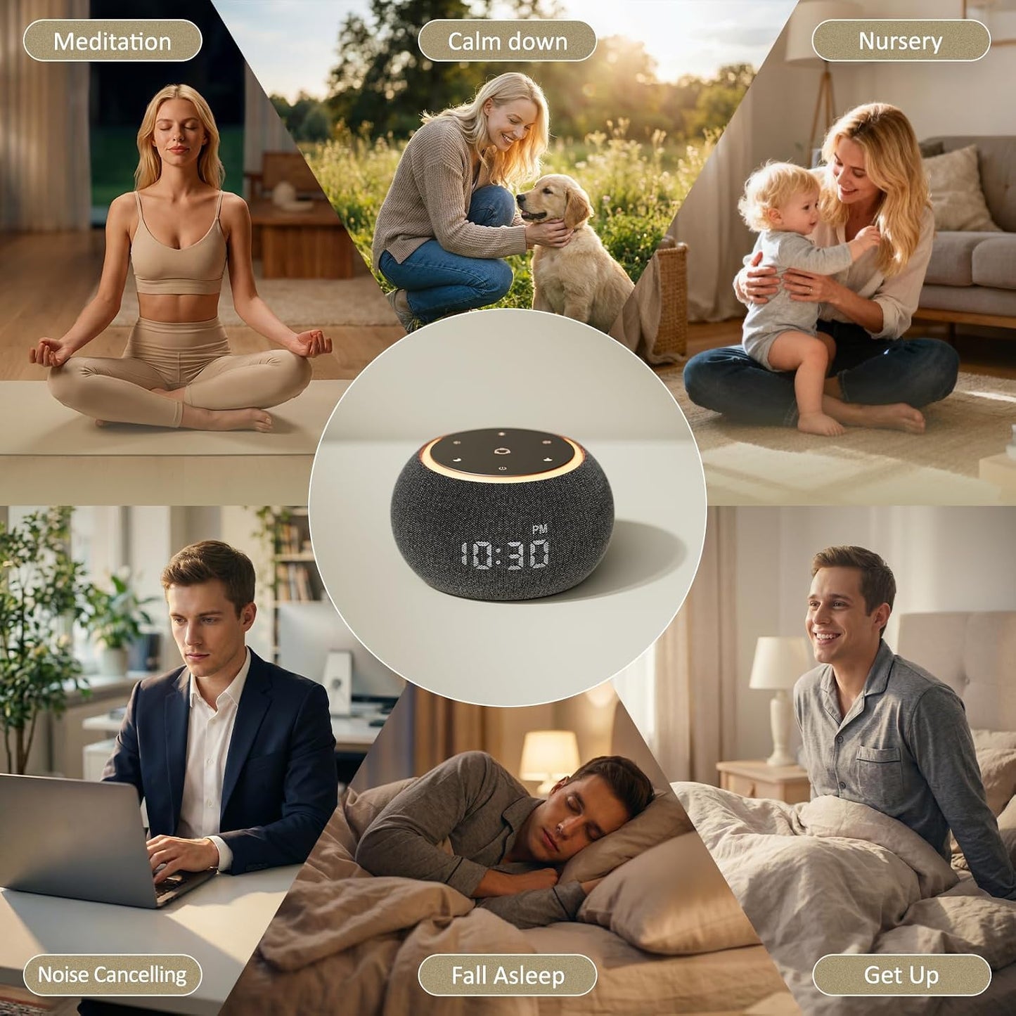 Hotmoon Alarm Clock with Sound Machine for Sleep, Luna Pro Dual-Stage Smart Alarm, 507 Sounds & 10 Healing Frequencies (108-963Hz), Pink Green Brown White Noise for Sleeping Adults Meditation, Plug In