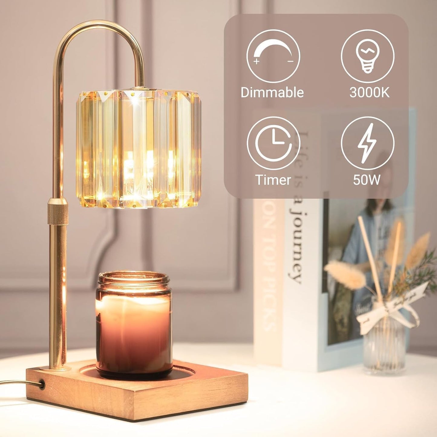Yuichoy Candle Warmer Lamp with Timer, Dimmable Electric Candle Wamer Adjustable Height, Gifts for Women Mom, Glass Modern Candles Melter Lamp, Black