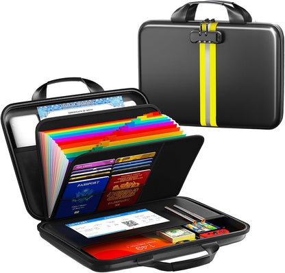Fireproof Document Organizer with Lock, Semi-Rigid EVA Shell File Box with 13-Pocket Accordion Folder, Water-Resistant Storage for Important Documents, Passports & Certificates