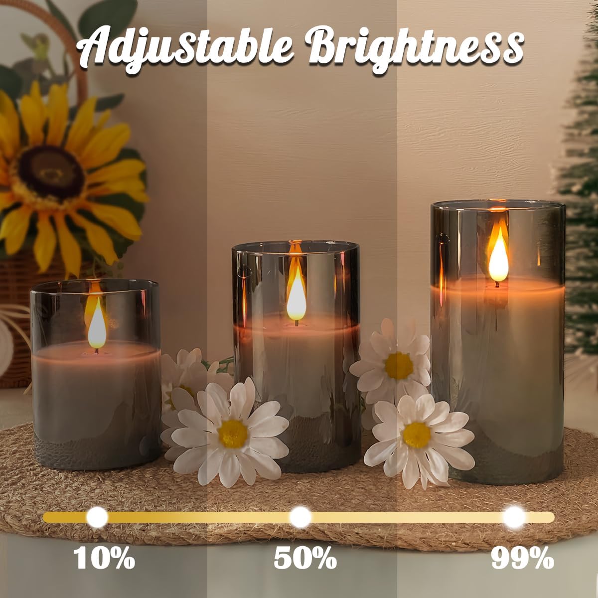 LEDHOLYT Rechargeable Flameless Glass Pillar Candles–Gifts for Women,–Set of 3, Realistic Flickering LED Flame,Remote & Timer, Ideal for Living Room, Bedroom & Halloween Festival Home Party Decor