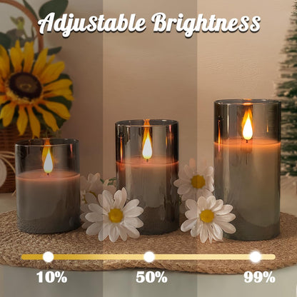 LEDHOLYT Rechargeable Flameless Glass Pillar Candles–Gifts for Women,–Set of 3, Realistic Flickering LED Flame,Remote & Timer, Ideal for Living Room, Bedroom & Halloween Festival Home Party Decor