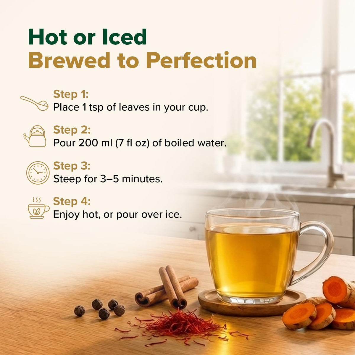 VAHDAM Turmeric Saffron Tea (3.53 oz| 50+ Cups) Caffeine Free Herbal Tea