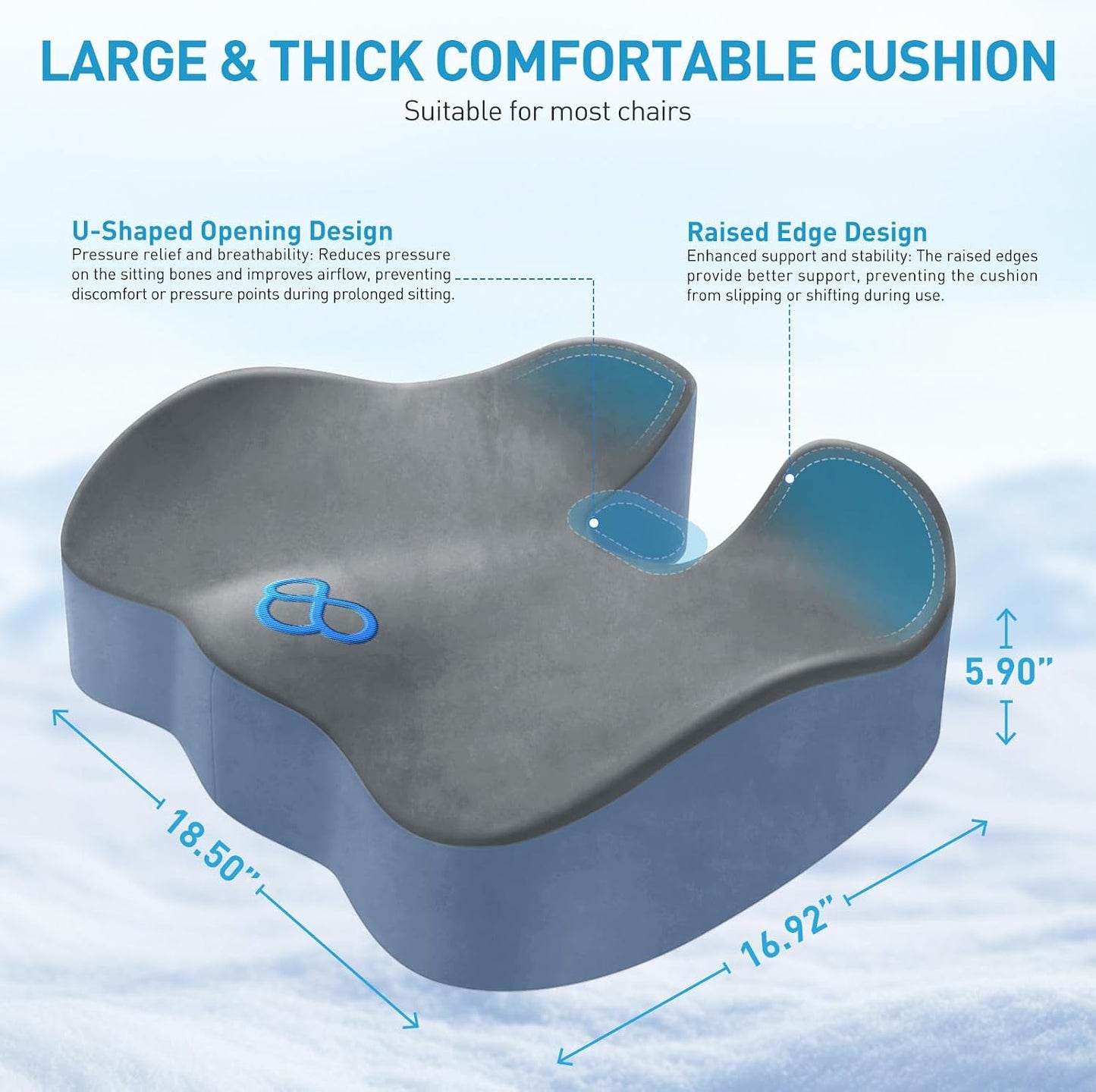 BlissTrends Seat Cushion with Velvet Cover, Thick Memory Foam Cushions for Office Chair, Car Seat, Airplane, Relieving Pressure Tailbone Sciatica Back Pain for Long Sitting, Car Drivers 4.7in Black