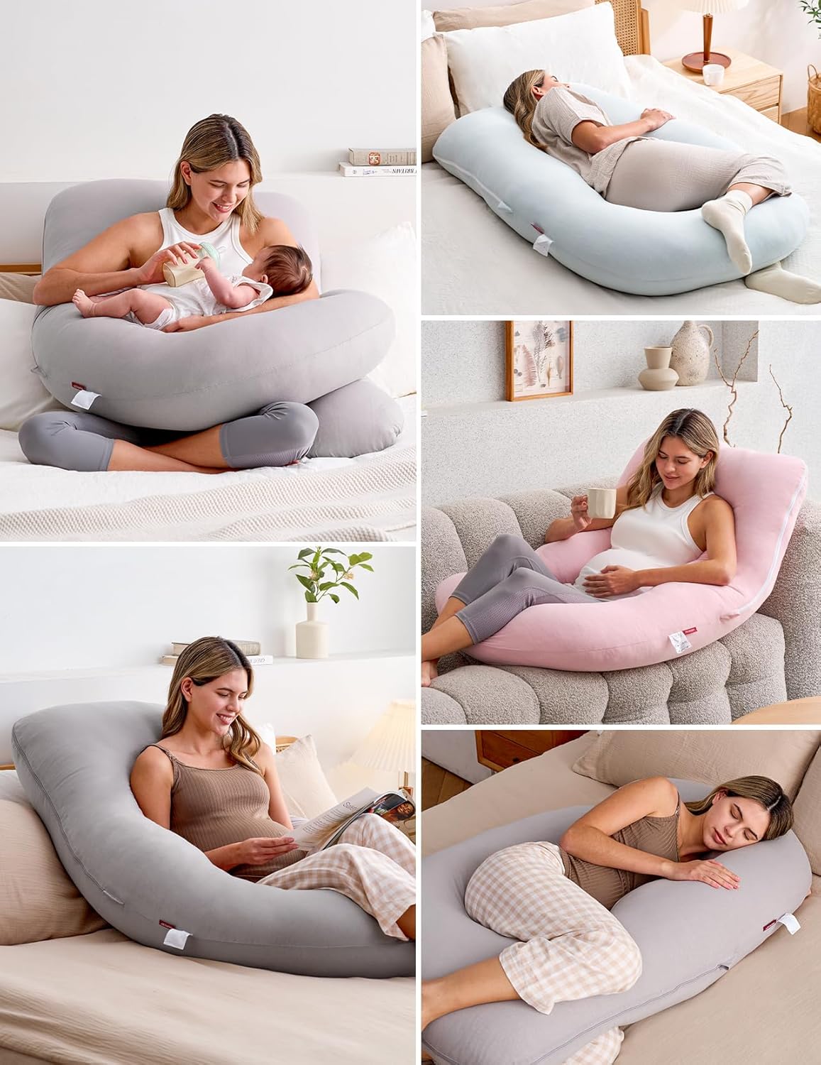 Momcozy Pregnancy Pillows with Cooling Cover, U-Shaped Full Body Maternity Pillow for Side Sleepers 57 Inch - Support for Back, Hip, Belly, Legs for Pregnant Women