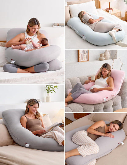 Momcozy Pregnancy Pillows with Cooling Cover, U-Shaped Full Body Maternity Pillow for Side Sleepers 57 Inch - Support for Back, Hip, Belly, Legs for Pregnant Women
