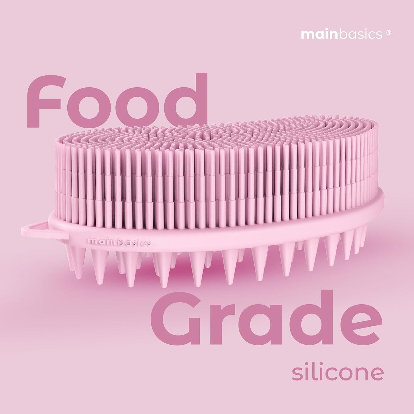 MainBasics Silicone Body Scrubber, Pink, Exfoliate | Dual-Sided, Shower Exfoliator, For Men & Women, Loofah Alternative
