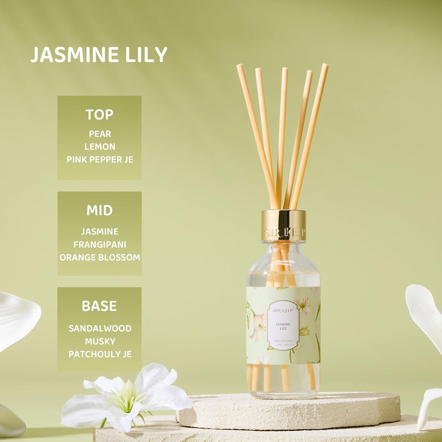 Airkeep Reed Diffuser Oil Set with Reed Sticks,Citrus Aromatherapy Oil Scent Diffuser for Home Office Bathroom Decoration Perfume and Gifts 3.38oz/100ml