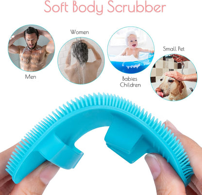2 Pack Soft Silicone Shower Brush, Body & Face & Short Hair Wash, Bath Exfoliating Skin Massage Scrubber, Dry Skin Brushing Glove Loofah, Fit for Sensitive and All Kinds of Skin (PeonyPink+Green)