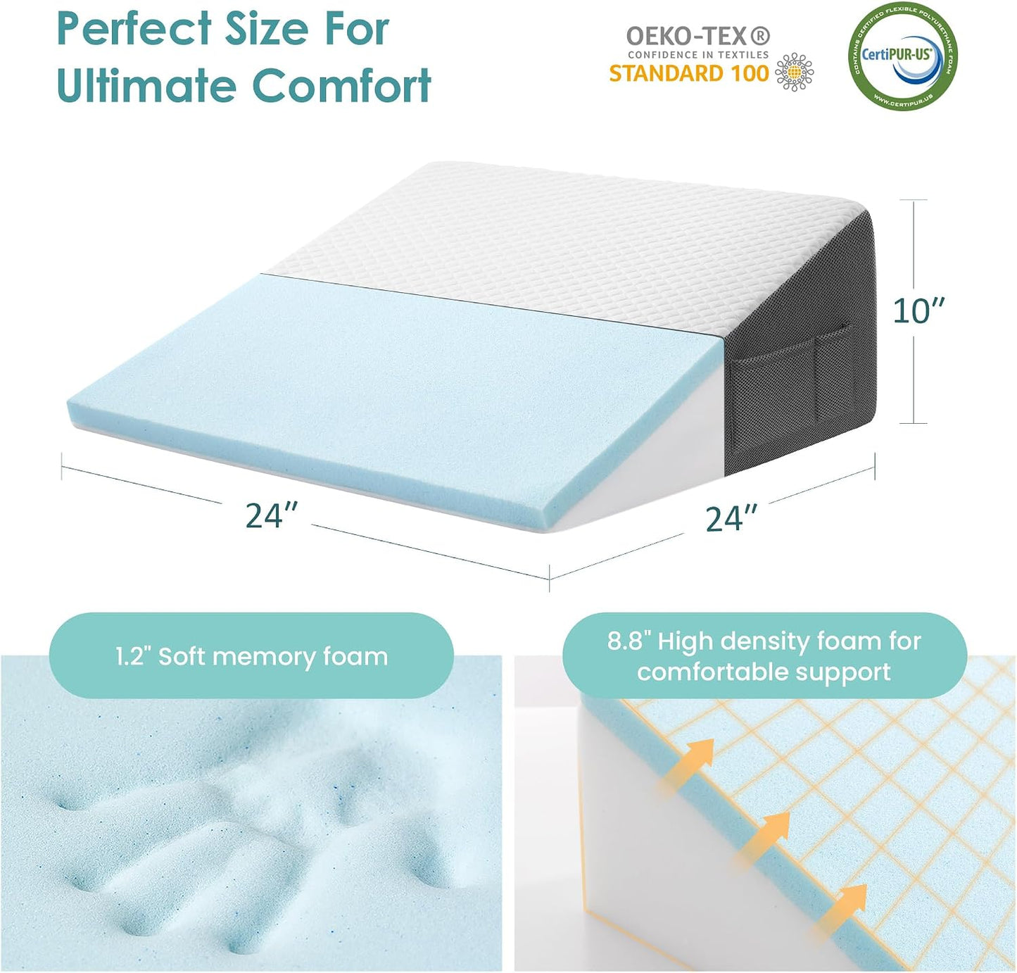 Cozymaker 7.5-inch Bed Wedge Pillow for Sleeping Back Support Pain Relief
