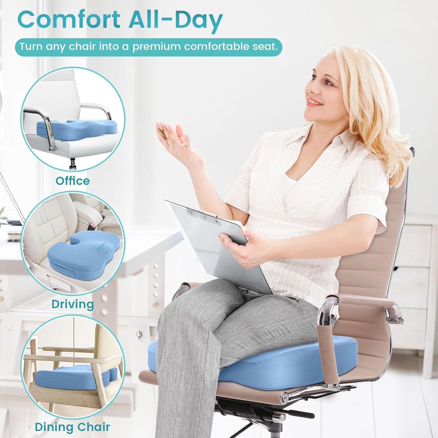 Office Chair Seat Cushion, Cooling Gel Enhanced Memory Foam Cushion for Long Sitting - Back, Sciatica, Coccyx, Tailbone Pain Relief Pillow - for Office, Gaming, Car, Wheelchair - Black, Large