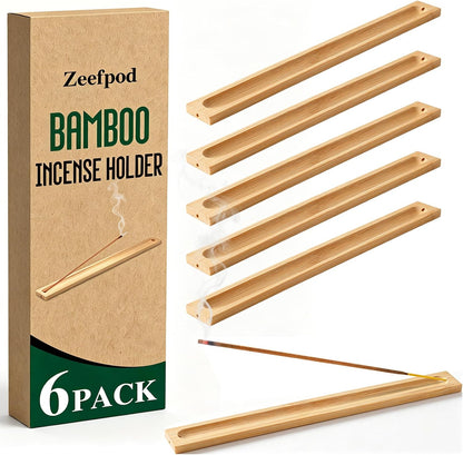 6 Pack Bamboo Incense Holders for Sticks, Ash Catcher Design
