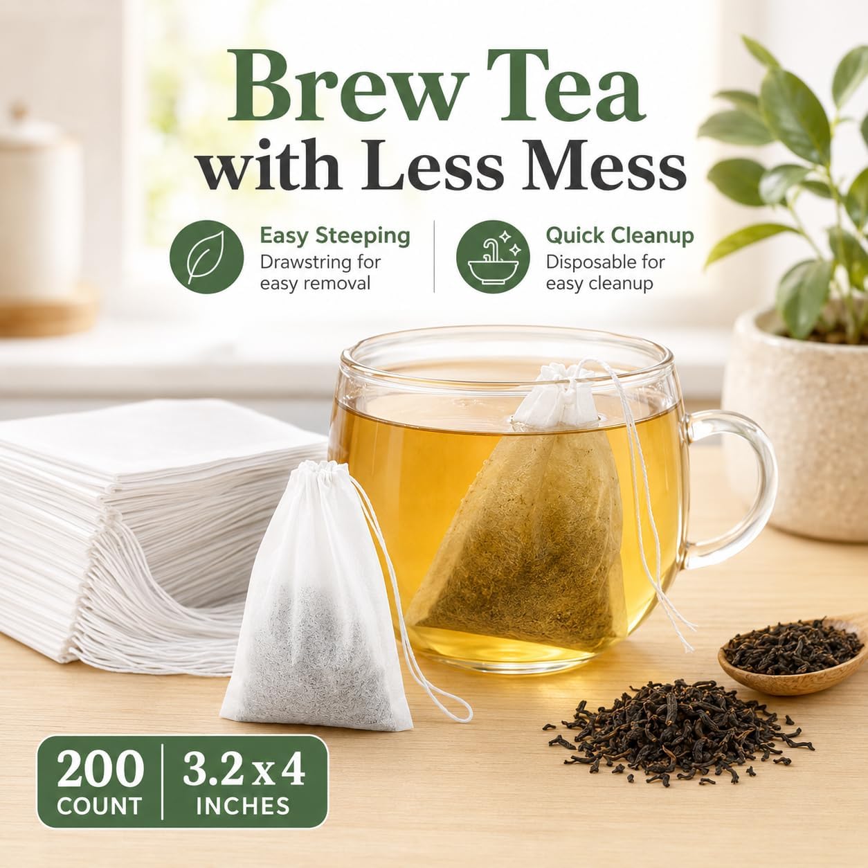 MAQIHAN Empty Tea Bags For Loose Tea - 300 Pcs Disposable Tea Filter Bags White Natural Biodegradable Bulk Fillable Empty Tea Bags With String Empty Tea Filter Bag For Tea Coffee Spice Cooking
