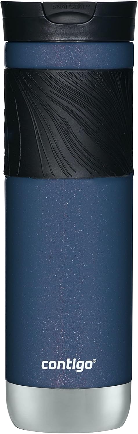 Contigo SNAPSEAL Insulated Stainless Steel Travel Mug with Grip 20oz. Blue Corn Transparent Satin & Midnight Berry